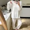 Pijama de Algodón Colorido para Mujer en Primavera y Otoño con Almohadillas en el Pecho, Mono de Manga Larga y Pantalones, Estilo Coreano Estilo Perezoso Ropa Casual para el Hogar