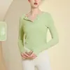 Blusa de Otoño con Botones Medio Abierta Suéter para Mujer Ropa para Yoga con los Dedos Top de Manga Larga Ajustado Dobladillo Curvo Camiseta de Fitness Body-fit
