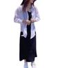 9580 Da Ai Mei Yi Yuan 2026 Verano Nuevo Estilo Vestido Largo Negro con Mangas Largas Blancas Protección Solar Moda Femenina
