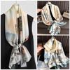 Bufanda elegante de seda Hangzhou con protección solar y letras para mujer, ideal para primavera y otoño, fina y larga, chal de satén de verano.