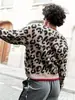 Suéteres Retro de Otoño e Invierno Europeos y Americanos Transfronterizos Moda Amazon para Mujer Versátil Bloques de Color Estampado de Leopardo Manga Larga Tejido Talla Grande