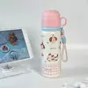 Taza aislada de dibujos animados hecha de acero inoxidable 316 con colador de té, portátil para estudiantes y niños, con diseño de asa y linda taza con popote