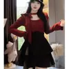Suéter de Punto Estilo Puro Deseo Talla Plus para Mujer, Chica Picante con Lazo, Primavera y Otoño, Falda con Cintura Ceñida de Espina de Pescado, Conjunto de Dos Piezas Adelgazante y Elegante