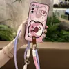 Adequado para Capa de Celular Oppo Textura Digital Duas Cores Borda Totalmente Envolvente À Prova de Poeira Feminina Refrescante Desenho Animado Versão Q com Cordão Capa Macia
