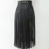 Falda de Cuero con Raya Negra Falda con Borla de Cuero Dos Longitudes Opcionales Accesorios de Vestir