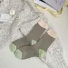 Calcetines de Lana con Hilo de Punto de Color Combinado para Otoño e Invierno, Estilo Japonés para Mujer, Estilo Ins de Corea del Sur, Calcetines de Longitud Media con Temperamento Cálido