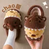 Pantuflas de Algodón para Otoño e Invierno de Capibara Calidez Interior Más Terciopelo Hogar Suela Gruesa Talón Trasero Peludo Zapatos de Algodón