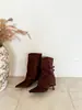 2026 Nuevas Botas de Gamuza con Hebilla Estilo Europeo y Americano Punta Fina Caña Alta Botas de Moda Tacón Alto Delgado Botas Ajustadas