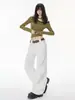 Pantalones de Trabajo Retro Americanos Nuevos Primavera 2026 Paracaidista Pierna Recta Desgastados Plisados Pantalones de Trabajo de Mezclilla Blanca para Hombres y Mujeres