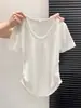 Camiseta de Verão Feminina Amarela Clara com Acinturamento Plissado, Manga Curta, Clareadora de Pele, Ins Simples, Gola V, Ombro Normal, Estilo Pura Desejo, Top Básico