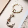 Pulsera de Bodhi Tara de Jade Blanco con Cuentas Redondas de Alto Pulido, Cuentas de Meditación, Colgante de Borla, para Sostener en la Mano para Hombres y Mujeres, Suministro para Transmisión en Vivo