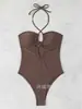 2026 Novo Maiô Peça Única Europeu e Americano Bs Sexy Slim-Fit para Mulheres com Recorte e Gola Halter, Maiô Aliexpress Amazon