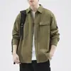 Jaqueta de workwear americana retrô resistente para homens, camisa da moda de outono com mangas compridas, camisa de caça estilo solta para homens