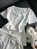 Camiseta de Manga Corta con Cuello en U Estilo Coreano para Mujer, Verano 2026, Estilo Básico Sencillo, Top Ajustado, Camiseta de Capa Base