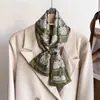 Bufanda Elegante Nueva de Doble Capa con Decoración de Lazo, Diadema Pequeña Larga de Tira, Bufanda Estrecha de Seda Estampada para Mujer