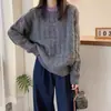 Suéter de punto de lana pura para mujer, de cuello redondo, corte holgado y estilo relajado, con bloques de color, perfecto para otoño e invierno, con una textura gruesa, suave y esponjosa, ideal como capa base