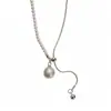 Colar com Cordão de Contas Fluido Rima Coração de Contas Pingente Pérola Minimalista Corrente Fina para Clavícula Simples Elegante para o Dia a Dia