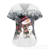 Camiseta de Manga Corta con Estampado de Dibujos Animados Navideños y Cuello en V Uniforme de Enfermera Camiseta con Estampado de Copos de Nieve Lindos y Atmósfera Navideña Uniforme de Enfermera
