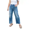 Ebay comércio exterior primavera e outono novo estilo feminino calça jeans lavada desfiada confortável para o dia a dia corte slim bolso aplicado calça pantalona moderna