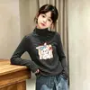 Camiseta de Manga Larga para Niña Estilo Coreano Otoño/Invierno Top Rayado Capa Base Ropa Interior Térmica Cepillada Elegante para Niña