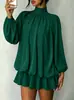 Vestido largo de manga larga para mujer, transfronterizo europeo y americano, para primavera y otoño, holgado, moderno y elegante, adelgazante, vestido corto de color liso