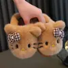 2026 Novas Pantufas de Algodão Quentes Antiderrapantes de Solado Grosso Outono/Inverno para Crianças Gatinho de Pelúcia Desenho Animado Fofo