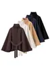 Para Exportación Transfronteriza al por Mayor Spot Estilo Europeo y Americano Moda Otoñal para Mujer Chaqueta de Lana Estilo Capa con Cuello Alto y Tres Botones