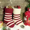 Decoração de Natal Meia de Natal Pequena de Tricô Listras Vermelhas e Brancas Pingente de Meia Mini Bolsa para Armazenamento de Doces e Presentes