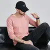 Camiseta Masculina de Manga Longa Outono Coreana Gola Redonda Tamanho Grande Camiseta Básica Cor Sólida Moda Primavera e Outono Camiseta Top