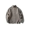 Cardigan Retrô de Peso Pesado Rumen Outono e Inverno com Textura Suéter Masculino Estilo Preguiçoso Zíper Duplo Solto Gola Alta Jaqueta de Tricô