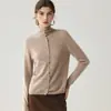 Cardigã 100% cashmere super macio e grosso, suéter feminino de gola alta, peça de outer wear tricotada, top de modelagem solta para outono e inverno