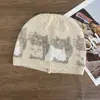 Gorro Tejido Jacquard de Gato Lindo Coreano para Mujer con Lana Otoño e Invierno Versátil Gorro de Lana Elástico que Muestra la Cara Pequeño Gorro para el Frío