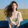 Camiseta de Manga Corta Estampada de Algodón Puro de Alta Gama para Mujer Talla Grande, Top Casual de Verano Holgado Adelgazante para Mujeres Talla Grande