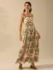 Europa e América Transfronteiriça Amazon Verão 2025 Novo Vestido de Alça Estampado com Flores Estilo Férias Comércio Exterior Moda Feminina