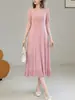 Vestido de Verano para Mujer Estilo Miyake con Acabado de Alta Gama, que Disimula el Vientre, Corte Holgado, Escote en V Adelgazante, Vestido con Flecos de Perlas, Elegante Vestido de Corte A