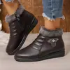 Zapatos de Algodón para Mujeres de Mediana Edad y Mayores Invierno 2026 Suela Plana Antideslizante Calentitos Engrosados Botines Cortos para Mayores Suela Suave Zapatos de Piel con Felpa