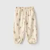 Pantalones Largos de Algodón Lavado de Doble Capa Clase A Listos para Usar Pantalones de Casa Acanalados de Algodón Puro para Niños y Niñas Ropa de Dormir Ropa Infantil