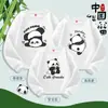 Panda Divertido Conjunto Pai e Filho Panda Suéter com Toque de Luxo Mãe e Filha Família de Três Outono e Inverno Top Casual