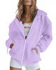 Cross-border Amazon Outono e Inverno Fleece Casual Suéter com Capuz Feminino Cor Sólida Manga Longa Sluff Solto Cardigan Jaqueta Esportiva