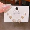 Verano nuevo chapado en oro real exquisitos tres pares de aretes pequeños de alto sentido pequeños frescos dulces aretes de temperamento combinables