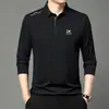 Camisa Polo de Manga Larga con Cuello de Solapa para Hombre de Primavera y Otoño Camiseta Casual Sencilla para Hombre con Estampado de Letras para Hombre
