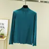 Camiseta de Modal con Cuello Medio y Estampado de Hongos para Mujer, Camiseta Fina de Primavera y Otoño, Camiseta Interior Estilo Coreano Ajustada, Top Holgado de Manga Larga