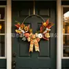 Corona de Metal para Colgar en la Pared de Halloween Anillo de Hierro Calabaza Artificial Hoja de Arce Otoño Acción de Gracias Decoración de Puerta/Pared Boda Decoración del Hogar