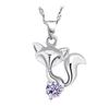 Collar Plata Original Mujer Colgante Zorro de Cristal Joyería de Moda Accesorios Cortos para Clavícula Flor de Durazno