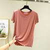 Top fino de gola redonda feminino, camiseta de verão, slim fit, manga curta, tamanho grande, camisa de base modal, cor sólida, slim fit, camisa interna