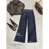 TOP Jeans Flare Estilo Europeu Outono Retro Coreano Bolso Duplo Listras de Trigo 3135 Azul Lavado Liso (com Cinto)