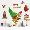 Adesivos de Decoração de Natal Grinch Transfronteiriços para Vidro PVC Autoadesivo Monstro Verde Desenho Animado Quarto das Crianças Adesivos de Parede Festivos