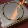 Collar de Cuentas de Corazón de Piedra Ojo de Tigre Chapado en Oro Real para Mujer Diseño Retro Cadena Clavicular Traje de Alta Gama Otoño e Invierno