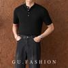 Suéter novo de manga curta de verão masculino gola Henry torcido slim estilo business T-shirt de seda gelada comércio exterior atacado transfronteiriço