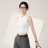 Camiseta sin mangas de cuello alto ajustada de verano para mujer, top corto simple de alta elasticidad ajustado
